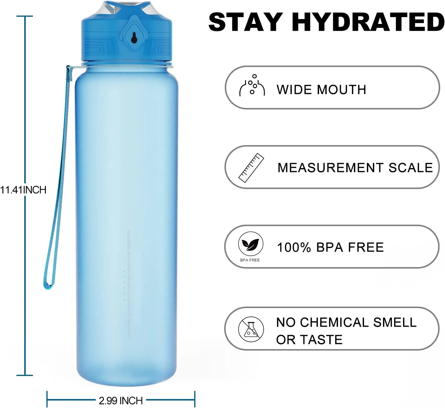 36 oz Sports Water bottle,BPA Free Drinks Water Bottles with Fruit Strainer,Leakproof Tritan BPA Free Non-Toxic Water Jug for Fitness,Gym,Sports,Outdoors,Cycling (light blue)