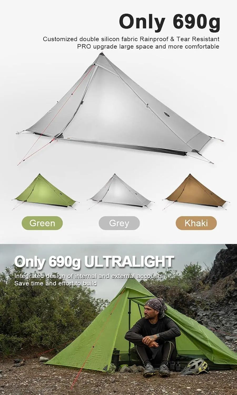 3F UL Gear Lanshan PRO Lanshan Ultralight Tent 3-Season Backpacking Tent for 1-Person or 2-Person, Waterproof Professional Tents for Camping, Trekking, Kayaking, Climbing