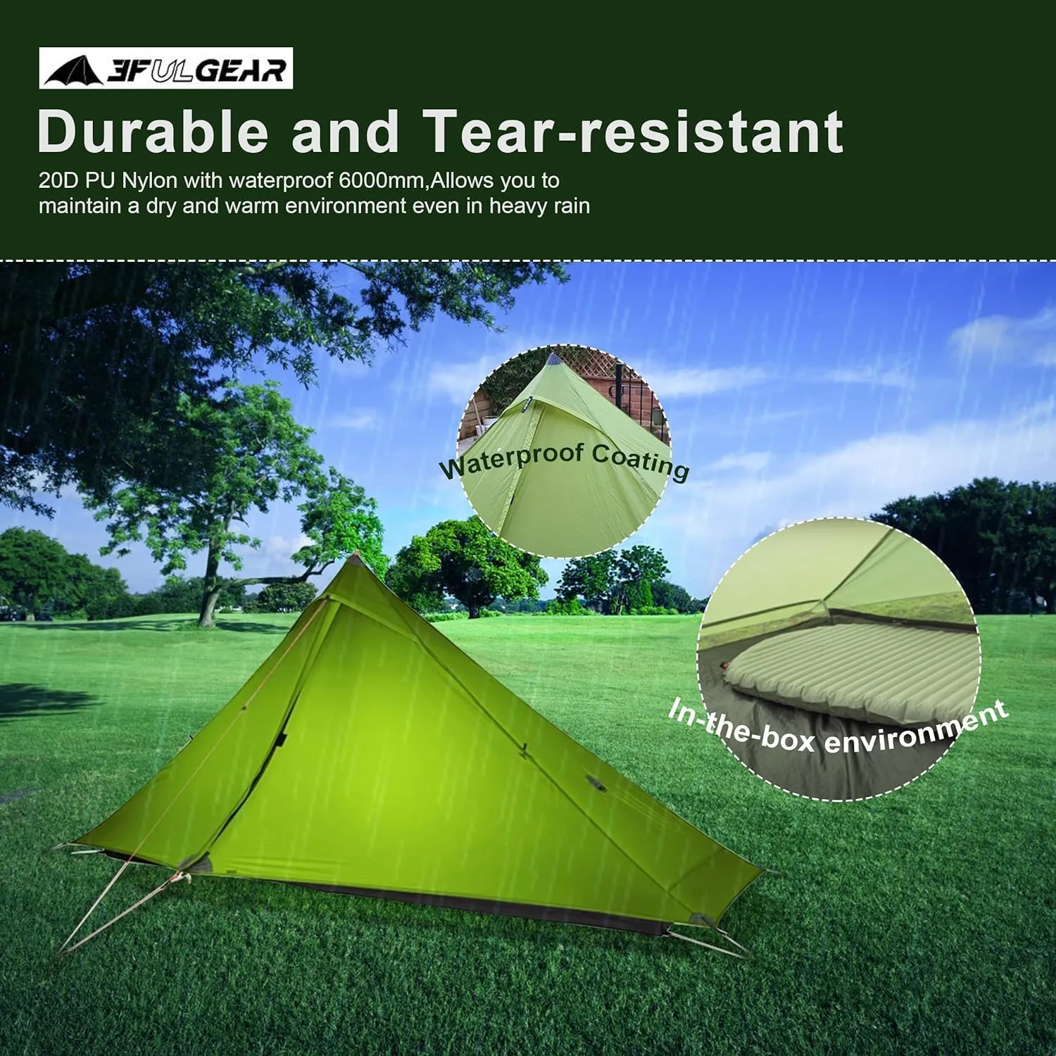 3F UL Gear Lanshan PRO Lanshan Ultralight Tent 3-Season Backpacking Tent for 1-Person or 2-Person, Waterproof Professional Tents for Camping, Trekking, Kayaking, Climbing