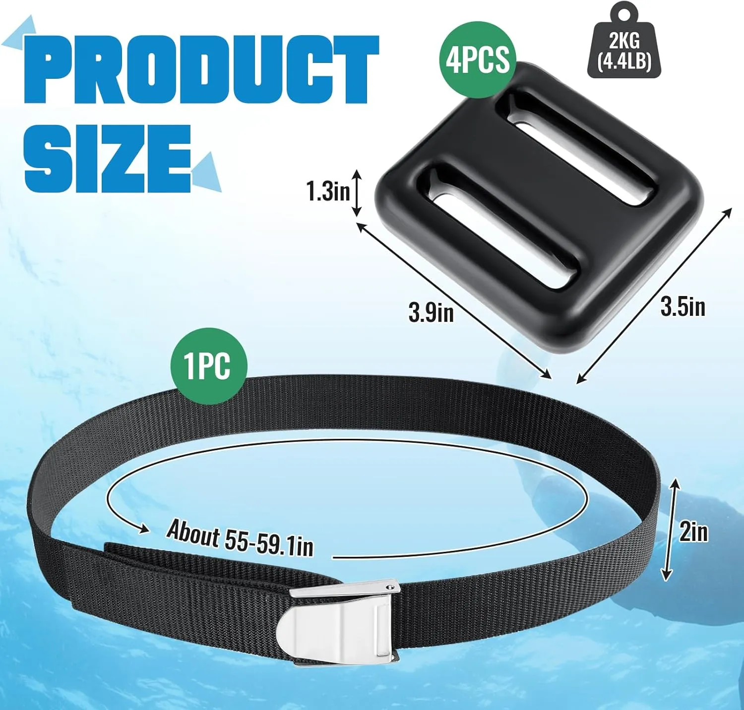 4 Pcs Dive Weights Belt for Scuba Diving Coated Dive Weights Nylon Dive Belt with Metal Quick Release Buckle for Free Diving Spear Fishing