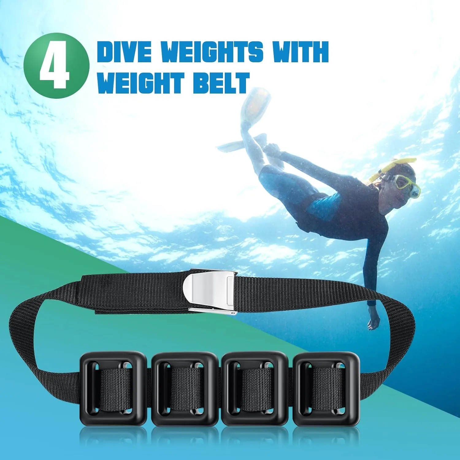 4 Pcs Dive Weights Belt for Scuba Diving Coated Dive Weights Nylon Dive Belt with Metal Quick Release Buckle for Free Diving Spear Fishing
