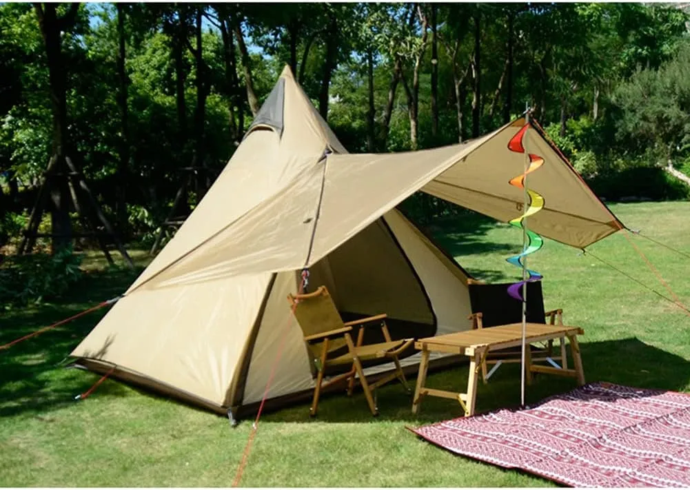 4 Person Tent for Camping Pyramid Teepee Tent Outdoor Portable Double Layers Indian Tipi Tent for Outdoor Family Hiking Yurt Tent