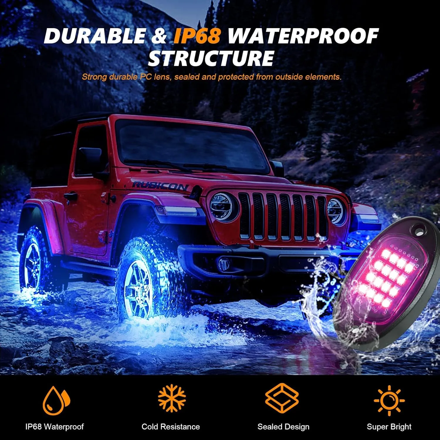 4 Pods RGB LED Rock Lights for ATV UTV Golf Cart Truck RZR Offroad SUV, Waterproof Multicolor Underglow Kit for Cars with APP Music Mode, Vehicle Accent Underbody Light Underneath 12V