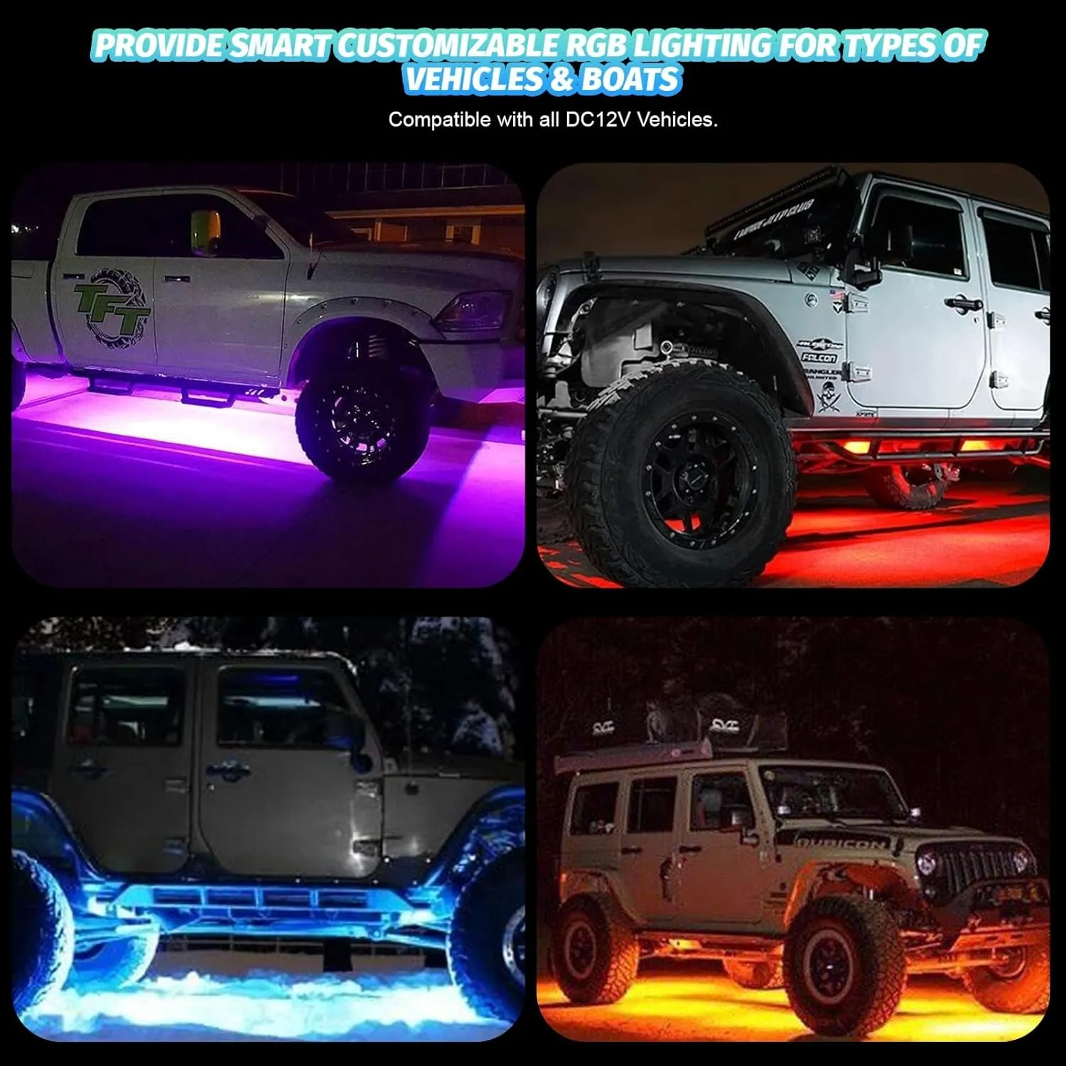 4 Pods RGB LED Rock Lights for ATV UTV Golf Cart Truck RZR Offroad SUV, Waterproof Multicolor Underglow Kit for Cars with APP Music Mode, Vehicle Accent Underbody Light Underneath 12V