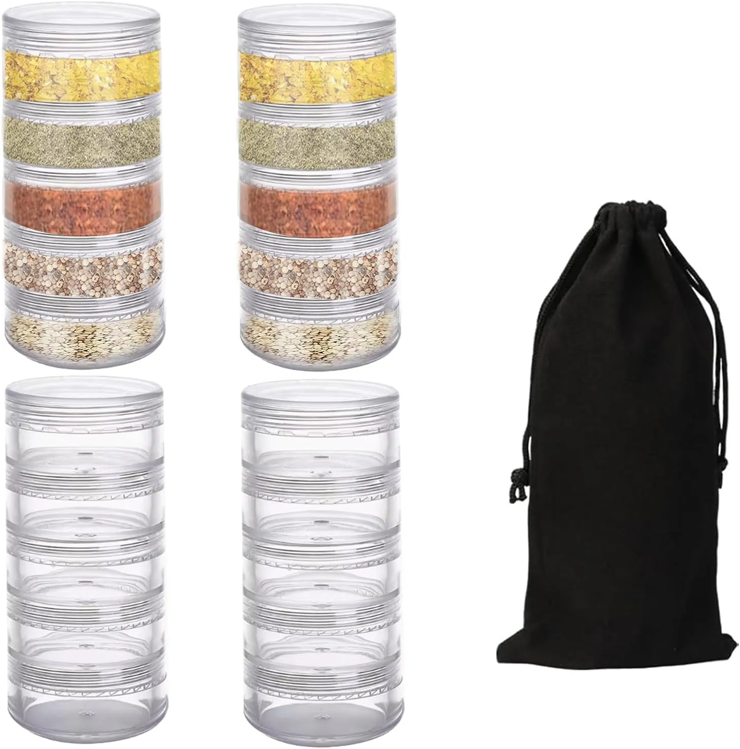 4 Sets 5 Layers Travel Spice Container with Black Organizer Bag, Clear Mini Portable Stackable Camp Spice Kit for Outdoor Cooking, Traveling, Barbecuing Use