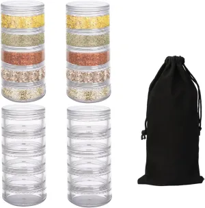 4 Sets 5 Layers Travel Spice Container with Black Organizer Bag, Clear Mini Portable Stackable Camp Spice Kit for Outdoor Cooking, Traveling, Barbecuing Use