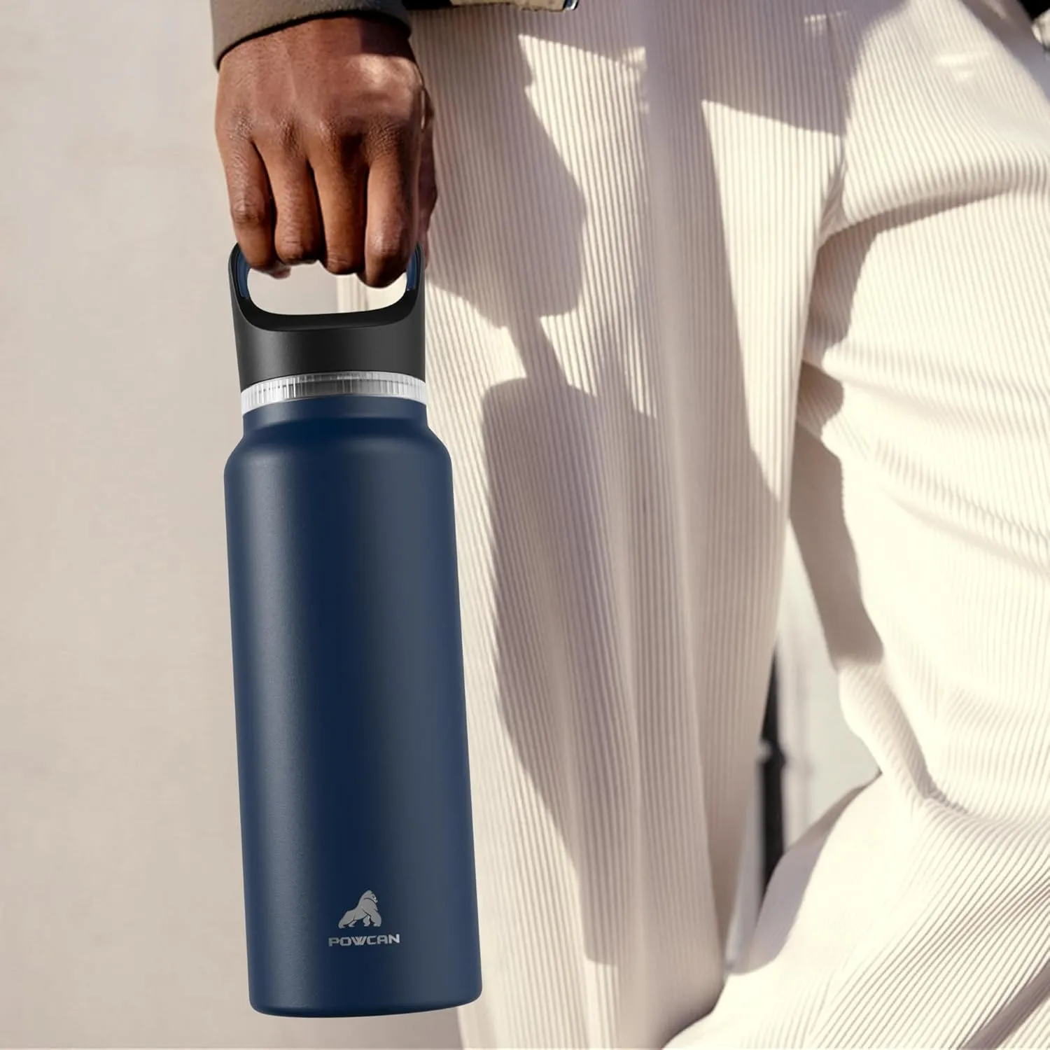 40 oz Insulated Water Bottle for Sports: 3 Lids, Leakproof, Keep Ice 24H and Hot 12H, Double Wall, Large Metal Water Flask with Handle for Camping, Hiking, Outdoors, Workout, Travel (Navy Blue)
