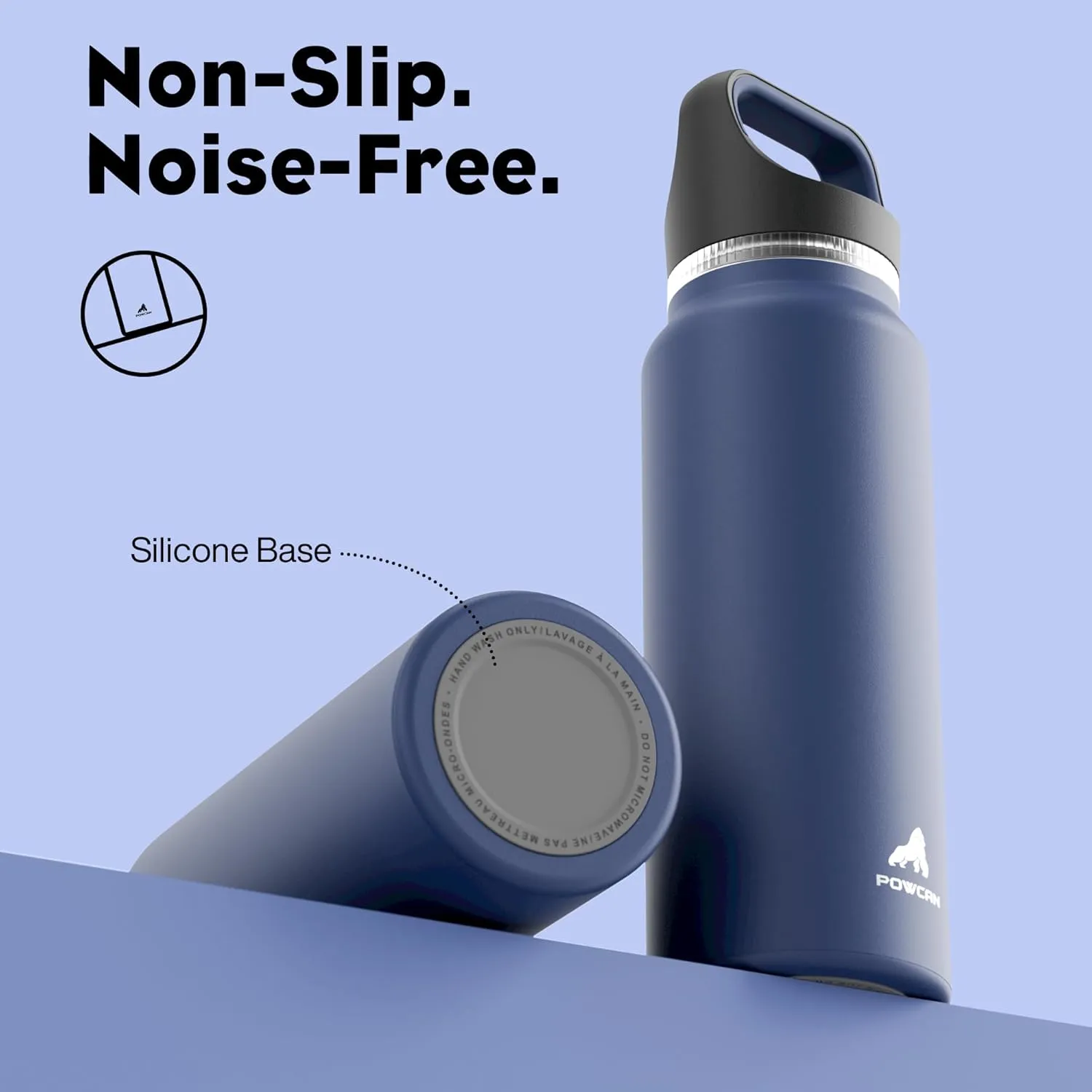 40 oz Insulated Water Bottle for Sports: 3 Lids, Leakproof, Keep Ice 24H and Hot 12H, Double Wall, Large Metal Water Flask with Handle for Camping, Hiking, Outdoors, Workout, Travel (Navy Blue)