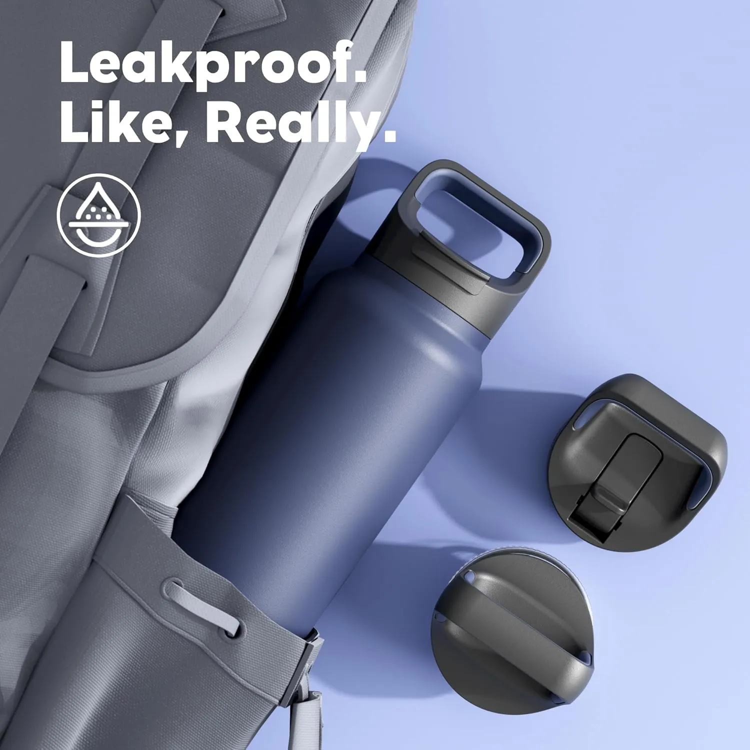40 oz Insulated Water Bottle for Sports: 3 Lids, Leakproof, Keep Ice 24H and Hot 12H, Double Wall, Large Metal Water Flask with Handle for Camping, Hiking, Outdoors, Workout, Travel (Navy Blue)