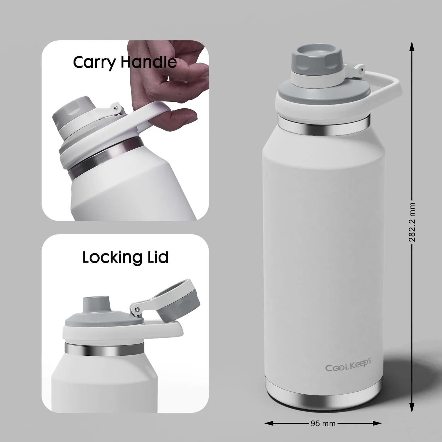 40 oz Insulated Water Bottle, Sports Stainless Steel Water Bottle with Handle Lid Outdoor Wide Mouth Metal Flask (White)