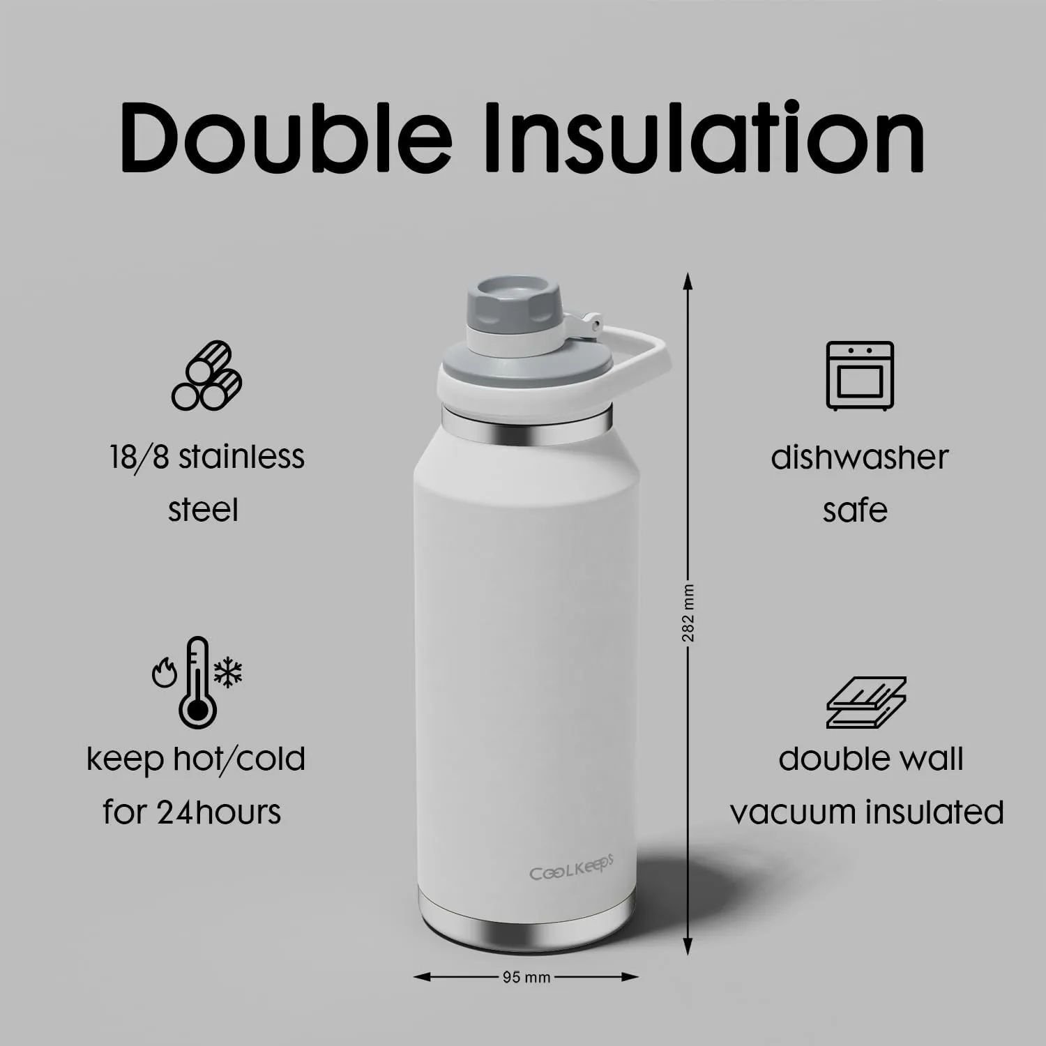 40 oz Insulated Water Bottle, Sports Stainless Steel Water Bottle with Handle Lid Outdoor Wide Mouth Metal Flask (White)