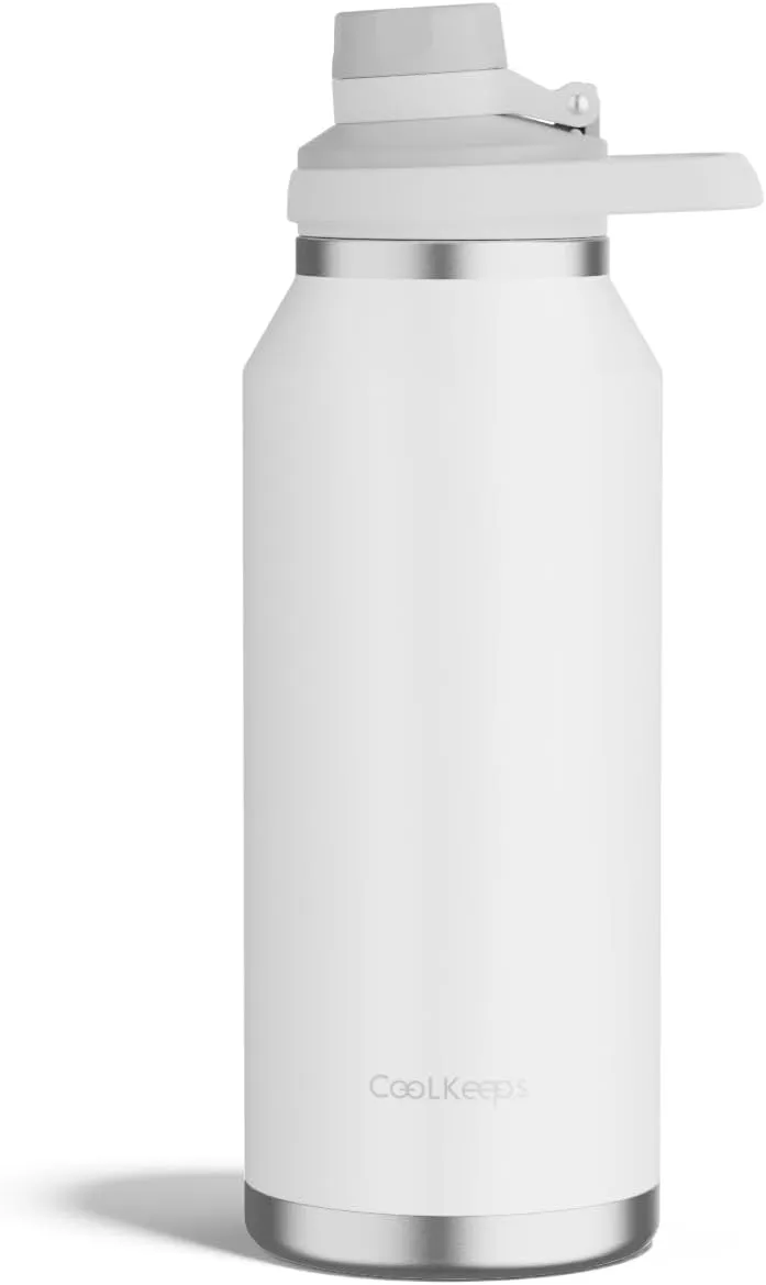 40 oz Insulated Water Bottle, Sports Stainless Steel Water Bottle with Handle Lid Outdoor Wide Mouth Metal Flask (White)