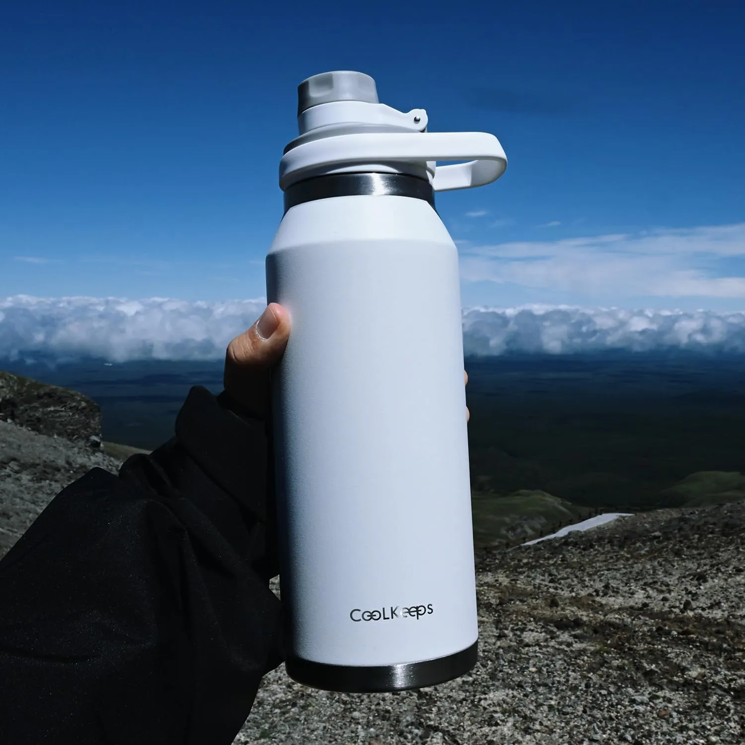 40 oz Insulated Water Bottle, Sports Stainless Steel Water Bottle with Handle Lid Outdoor Wide Mouth Metal Flask (White)