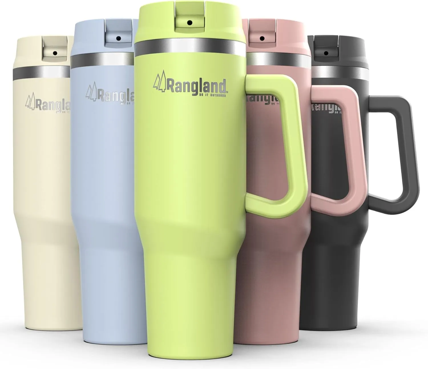40 oz Tumbler with Handle and Carrier Sleeve - Double Wall Insulated, Leakproof Straw Lid, Neoprene with Padded Strap (Lime Green)