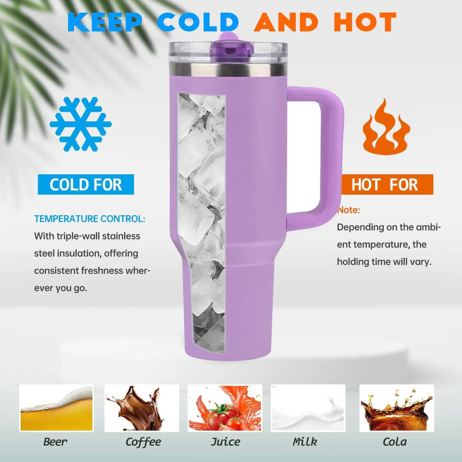 40 oz Tumbler with Handle Quenchers ProTour Detachable Flip Straw Lid Tumbler,Vacuum Insulated Tumblers with Top Leak Proof Lids and Flip Straw,Reusable Insulated Cup (Purple, 40 oz)
