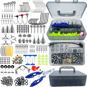 427Pcs Fishing Accessories Kit Tackle Box with Tackle Included Fishing Lures Kit Contains Pliers, Crankbait, Hooks, Weights & Accessories Fishing Gear Bait Lure for Bass Trout