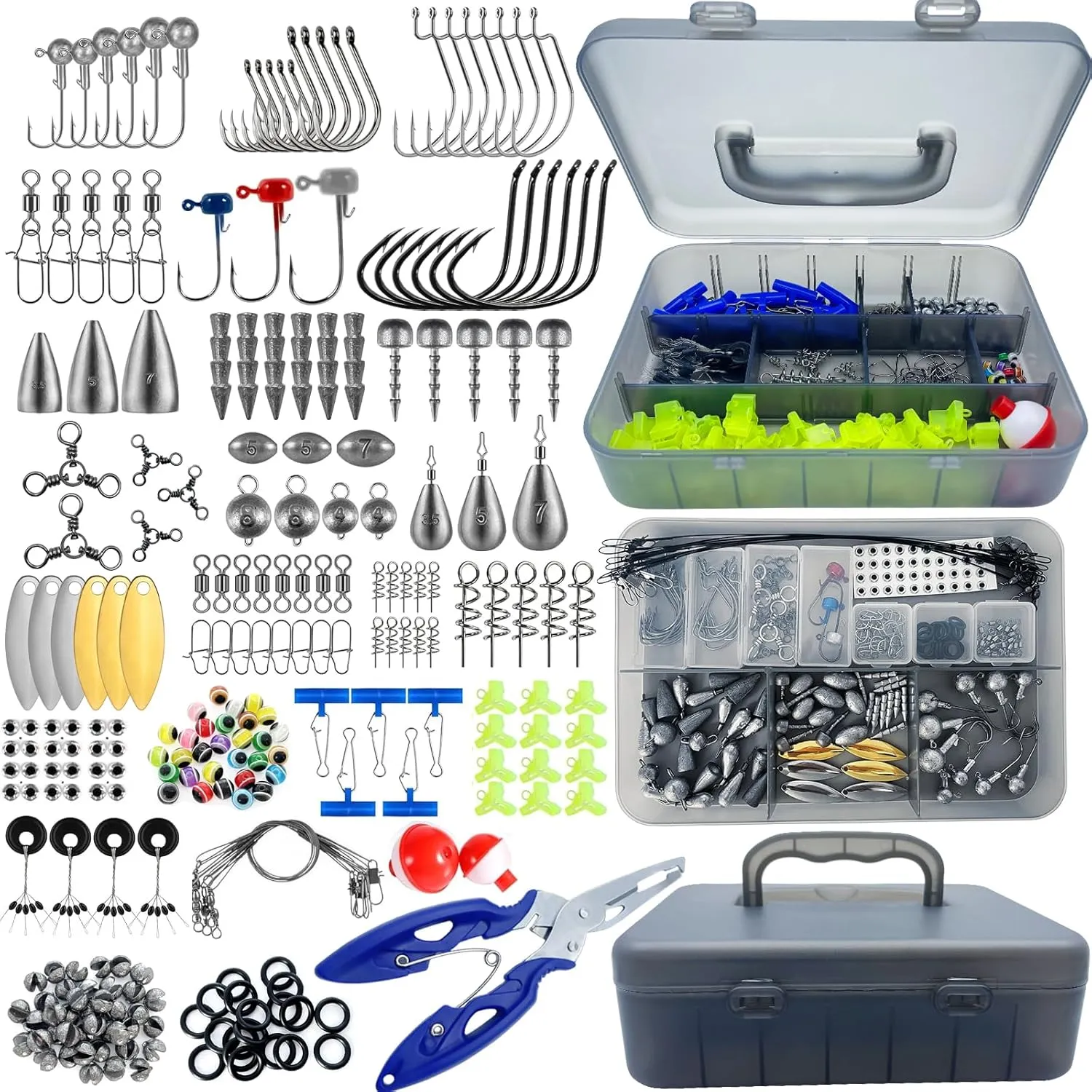 427Pcs Fishing Accessories Kit Tackle Box with Tackle Included Fishing Lures Kit Contains Pliers, Crankbait, Hooks, Weights & Accessories Fishing Gear Bait Lure for Bass Trout
