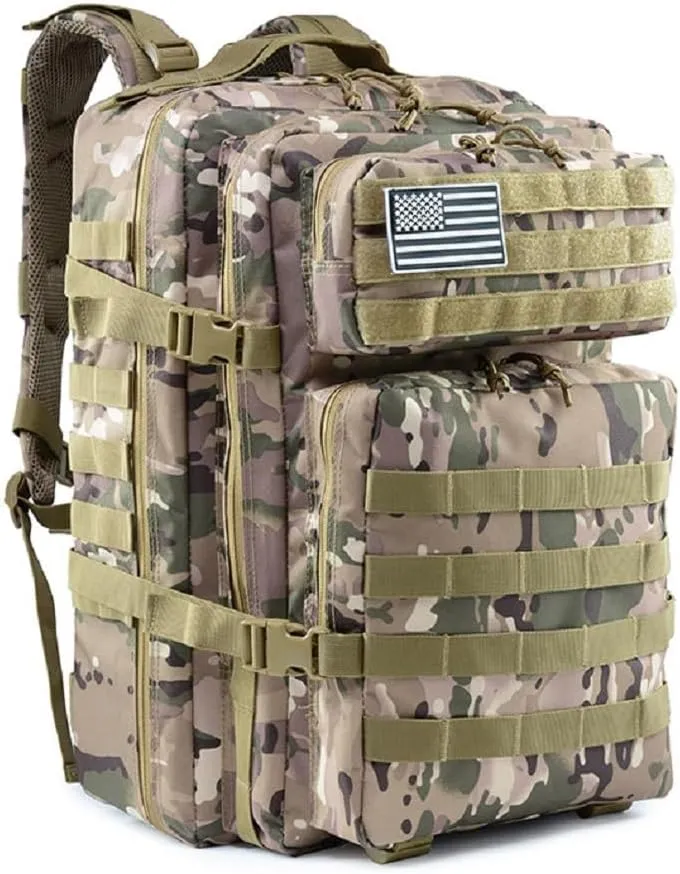 45L Military Tactical Backpack For Men 3 Day Assault Pack Bug Bag Hiking Treeking Rucksack Water Resistant and Heavy Duty Large Molle Backpack