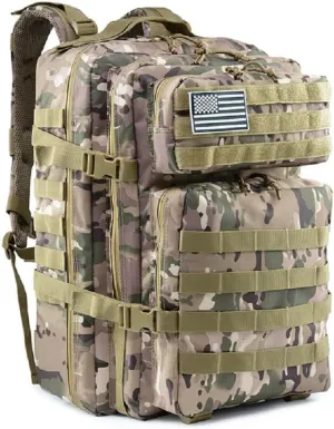 45L Military Tactical Backpack For Men 3 Day Assault Pack Bug Bag Hiking Treeking Rucksack Water Resistant and Heavy Duty Large Molle Backpack
