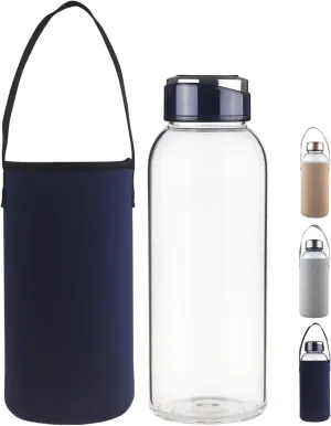 48 OZ Borosilicate Glass Water Bottle BPA Free Reusable Glass Drinking Bottle with Neoprene and Stainless Steel Lid