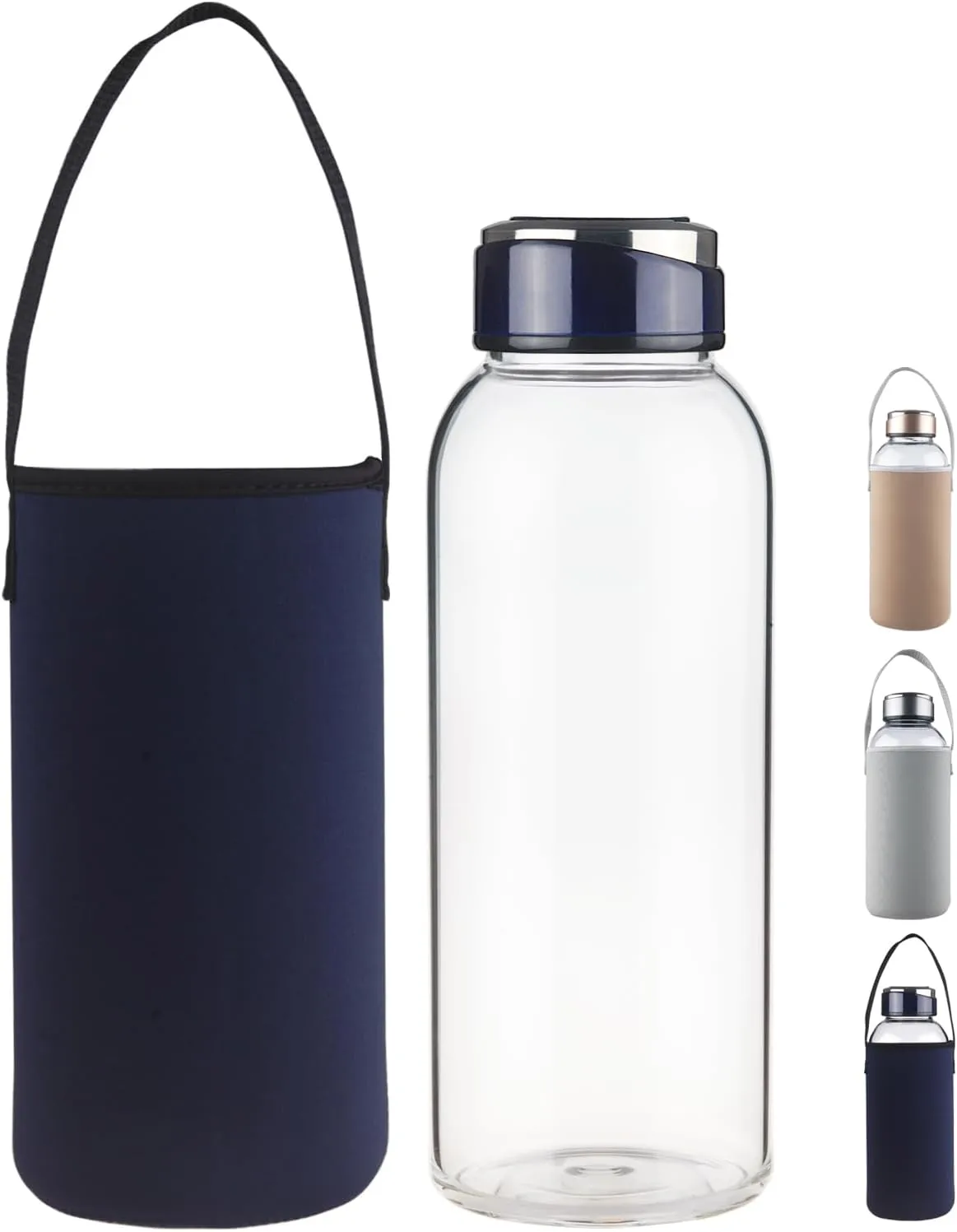 48 OZ Borosilicate Glass Water Bottle BPA Free Reusable Glass Drinking Bottle with Neoprene and Stainless Steel Lid