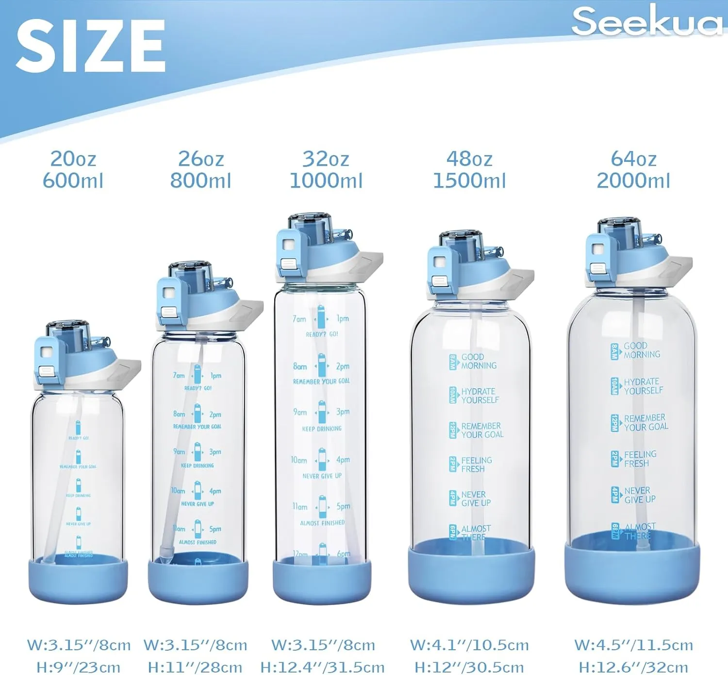 48 oz Large Sports Glass Water Bottle with Straw & Time Marker, Motivational Daily Glass Drinking Bottle with Strap for Fruit Infused Water, Smoothie, Coffee