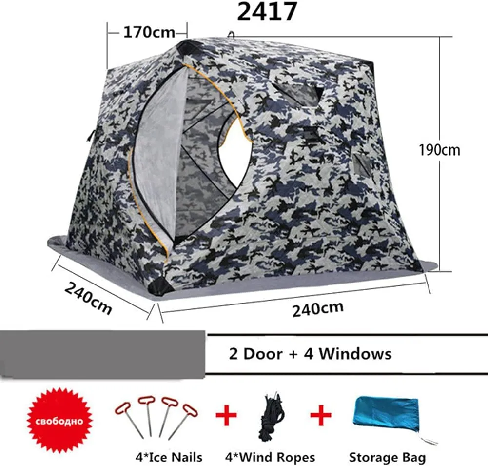 5-8 Person Winter Ice Fishing Tent Large Winter Ice Fishing Tent Warm Camping Tourist Tent, 240 * 240 * 190cm (Camouflage 5~8 People) (Camouflage 5~8 People)