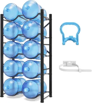5 Gallon Water Jug Holder, 5-Tier Heavy Duty Water Bottle Rack for 10 Bottles, Reinforced Carbon Steel 5 Gallon Water Bottle Holder for Office, Family, Garages, Restaurant Gym