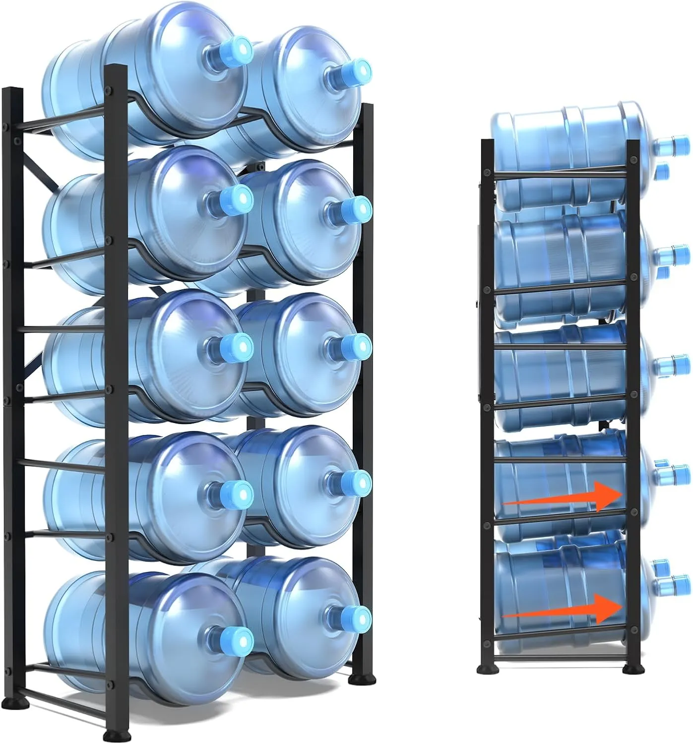 5 Gallon Water Jug Holder, 5-Tier Heavy Duty Water Bottle Rack for 10 Bottles, Reinforced Carbon Steel 5 Gallon Water Bottle Holder for Office, Family, Garages, Restaurant Gym
