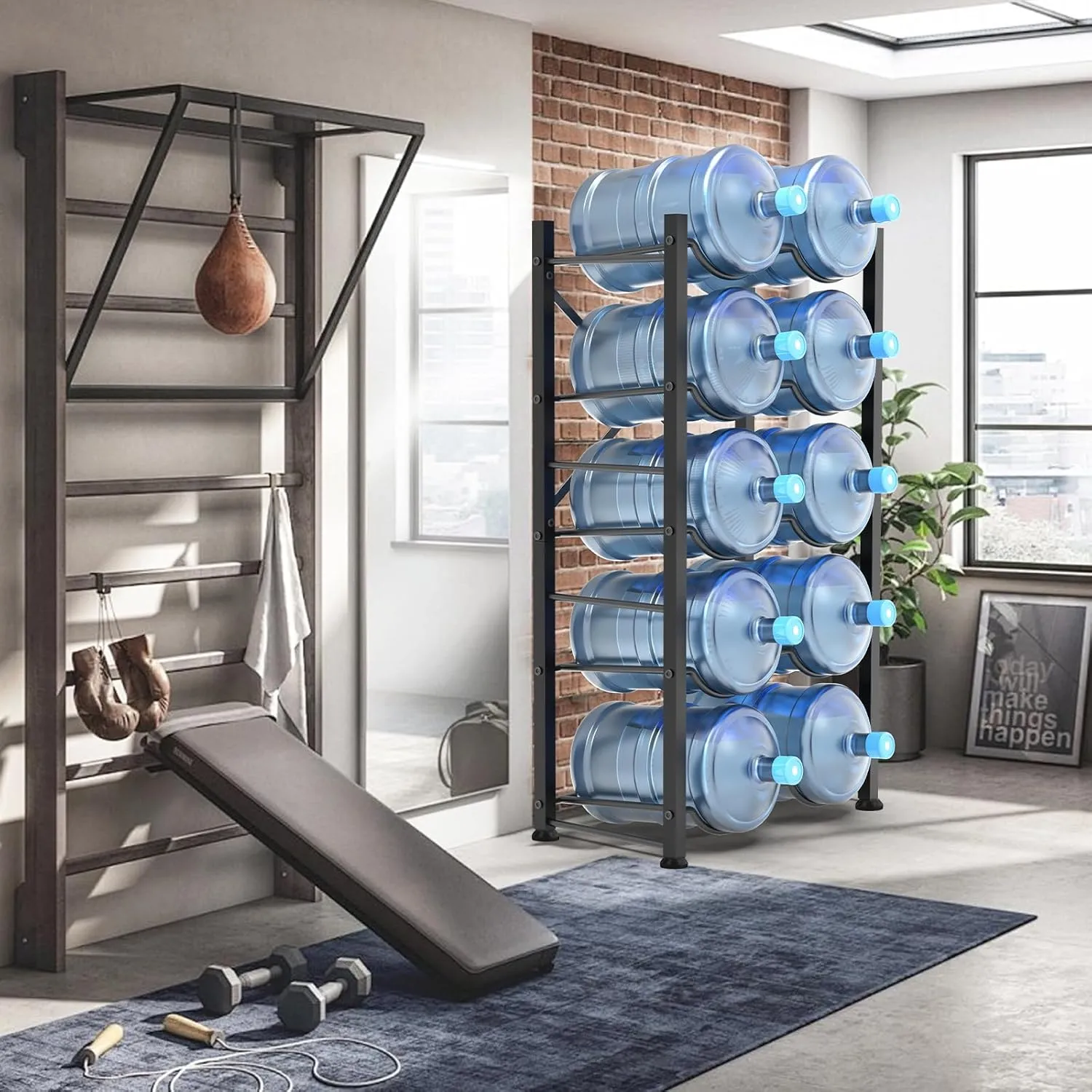 5 Gallon Water Jug Holder, 5-Tier Heavy Duty Water Bottle Rack for 10 Bottles, Reinforced Carbon Steel 5 Gallon Water Bottle Holder for Office, Family, Garages, Restaurant Gym