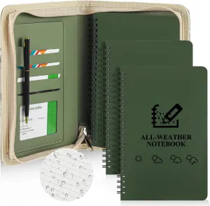 5 Pcs Waterproof Tactical Notebook Kit Zippered Tactical Notebook Cover with A5 Military Planner Papers for Outdoor, Combat, Army, Hiking
