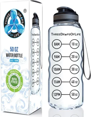 50oz Sport Water Bottle - Best for High Capacity Hydration - Clear Tritan Plastic, BPA Free, Flip Top, Leak Proof Lid, Re-Design Lid, New Strainer, Strong Reusable 50 oz Clear Sports Water Bottle