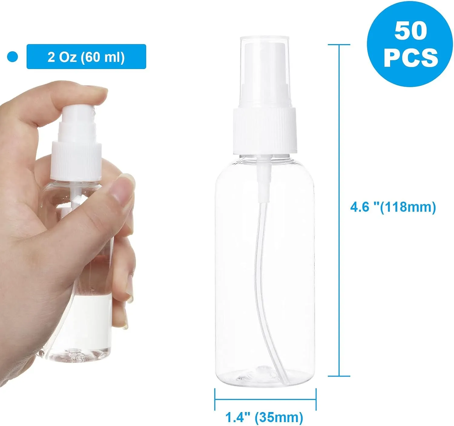 50PCS 2 Oz Spray Bottle Mini Mist Sprayer Clear Fine Small Spray Bottle Empty Travel Spray Bottles Reusable Liquid Containers Water Spray Bottle for Perfume, Plant(60ml)