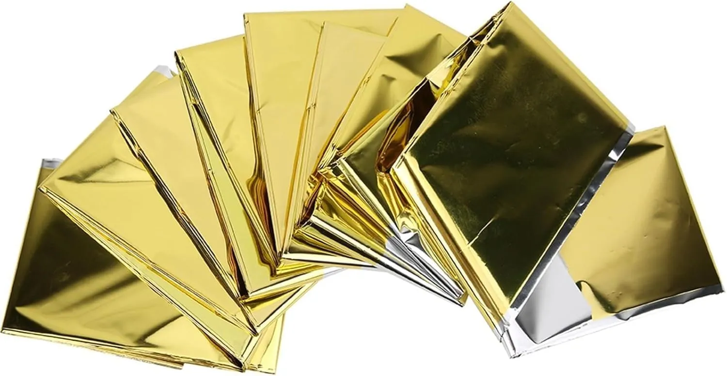 5PCS 5PCS Emergency Thermal Blanket, Outdoor Waterproof Emergency Survival Heat Reserve Reflective Blanket for Camping Hiking Rescue First Aid Supplies (Gold)