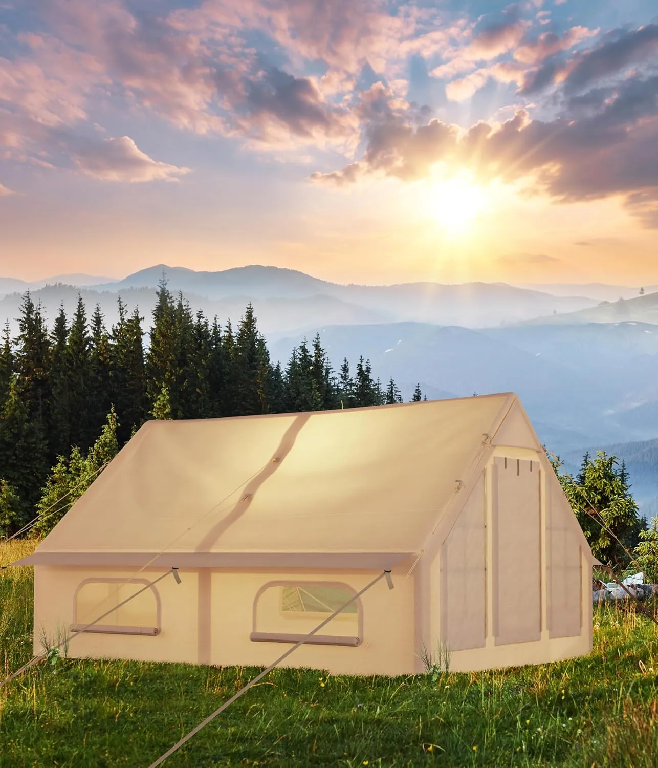 6-8 Person Inflatable Camping Tent, Large Inflatable Tent House with Air Pump, Quick Assembly Luxury Camping Tent, Waterproof Oxford Fabric Suitable for All Seasons.