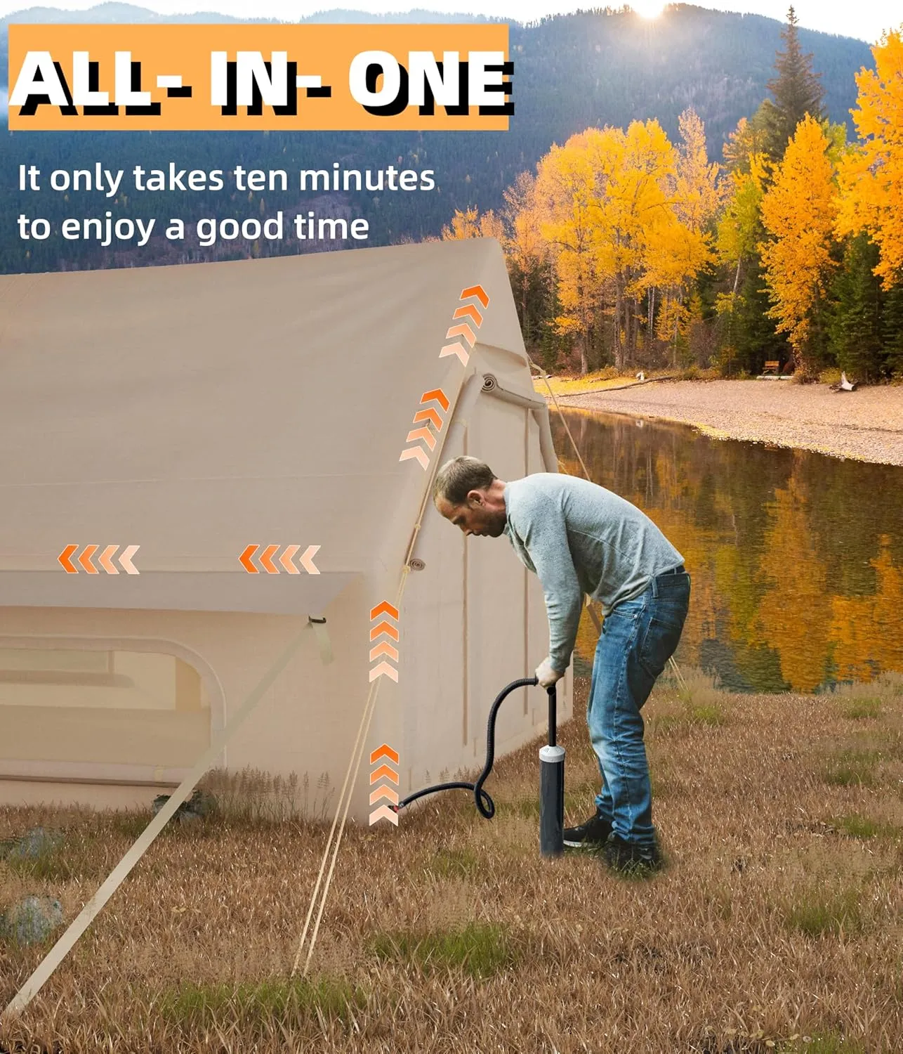 6-8 Person Inflatable Camping Tent, Large Inflatable Tent House with Air Pump, Quick Assembly Luxury Camping Tent, Waterproof Oxford Fabric Suitable for All Seasons.
