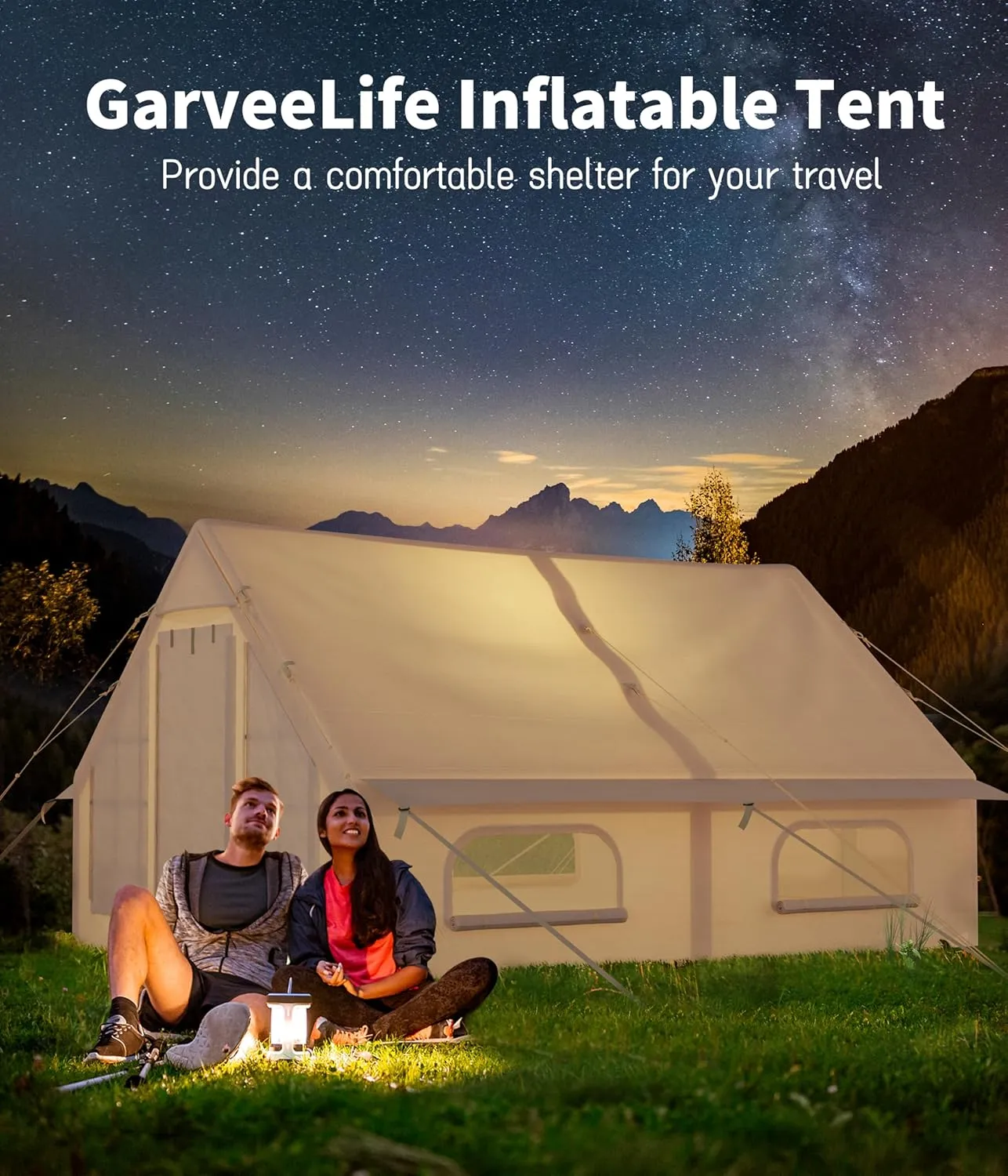 6-8 Person Inflatable Camping Tent, Large Inflatable Tent House with Air Pump, Quick Assembly Luxury Camping Tent, Waterproof Oxford Fabric Suitable for All Seasons.