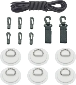6 DRing Patch Bungee Cords 5mm 6m Elastic Cord Crafting Stretch String 6 Eagle Shock Cord Hooks 2 Kayak Paddle Holder for SUP PVC Inflatable Boat Kayak Canoe Deck Kayak Accessories White