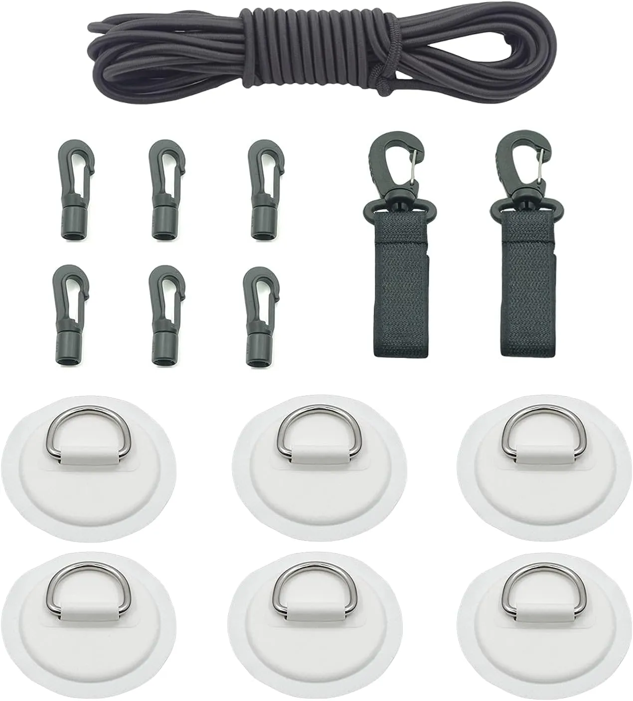 6 DRing Patch Bungee Cords 5mm 6m Elastic Cord Crafting Stretch String 6 Eagle Shock Cord Hooks 2 Kayak Paddle Holder for SUP PVC Inflatable Boat Kayak Canoe Deck Kayak Accessories White
