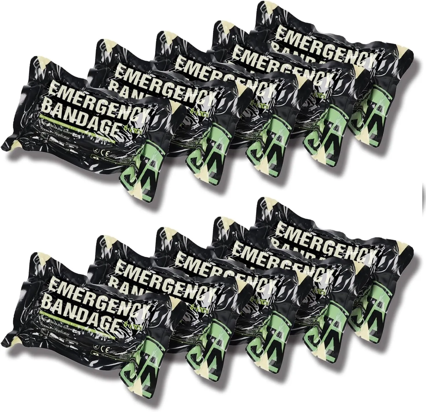 6 Inch Emergency Bandage, Israeli Style, Sterile Compression for Battle Dressing First Aid IFAK Trauma Military, 10-Pack