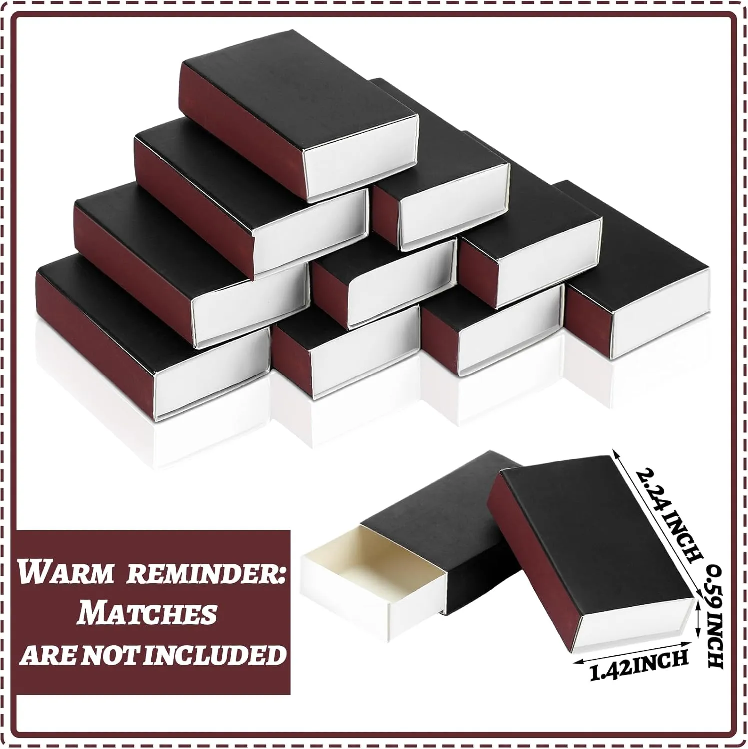 60 Pcs Blank Matches Containers DIY No Match Holder Blank Match Storage Boxes for Guests Wedding Bridal Shower Baby Shower Halloween Party Favor(Black,2.24 x 1.42 x 0.59 Inches)