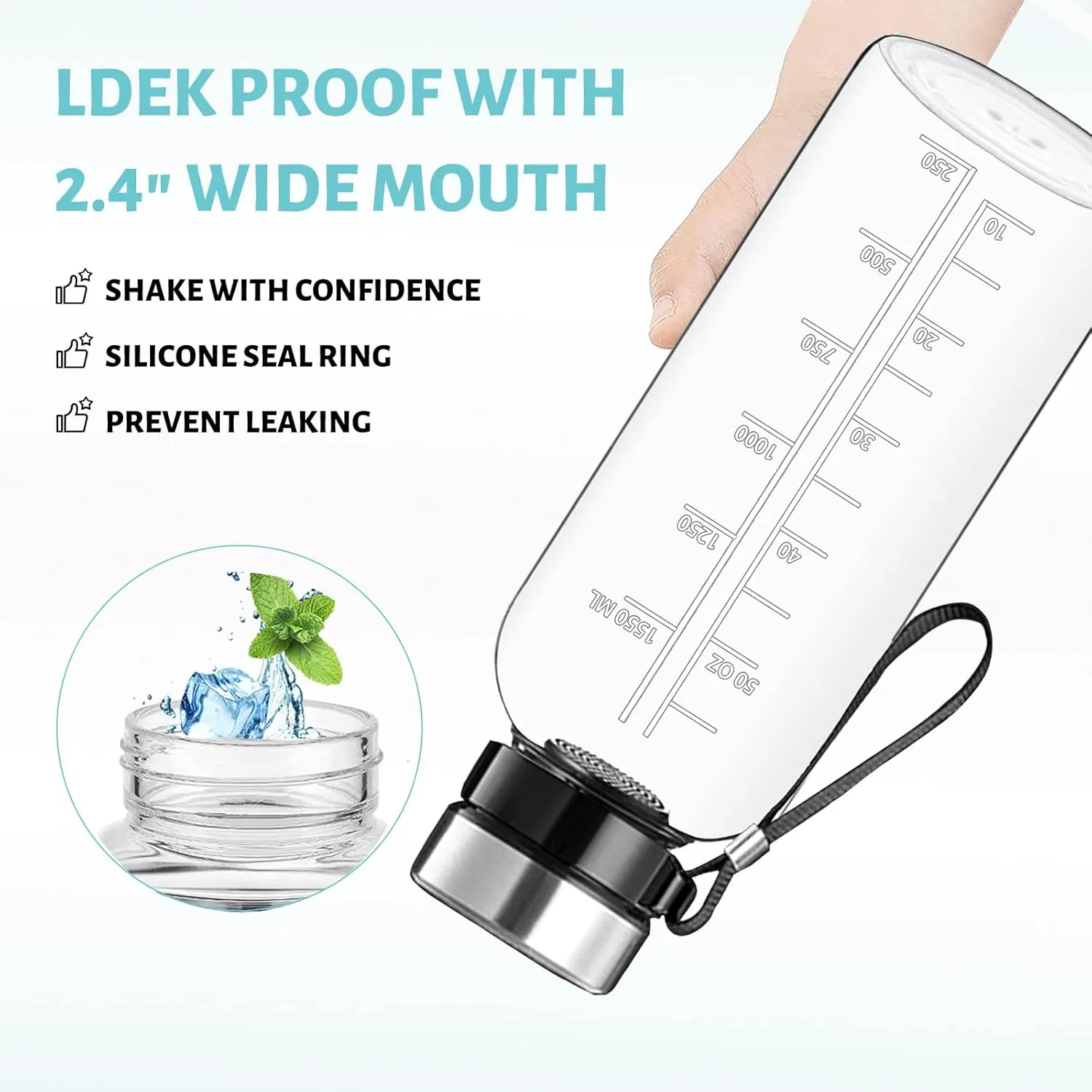 64 OZ Glass Water Bottle - Large Resuable Borosilicate Wide Mouth Glass Drinking Bottles With Time Mark, Sleeve, BPA Free