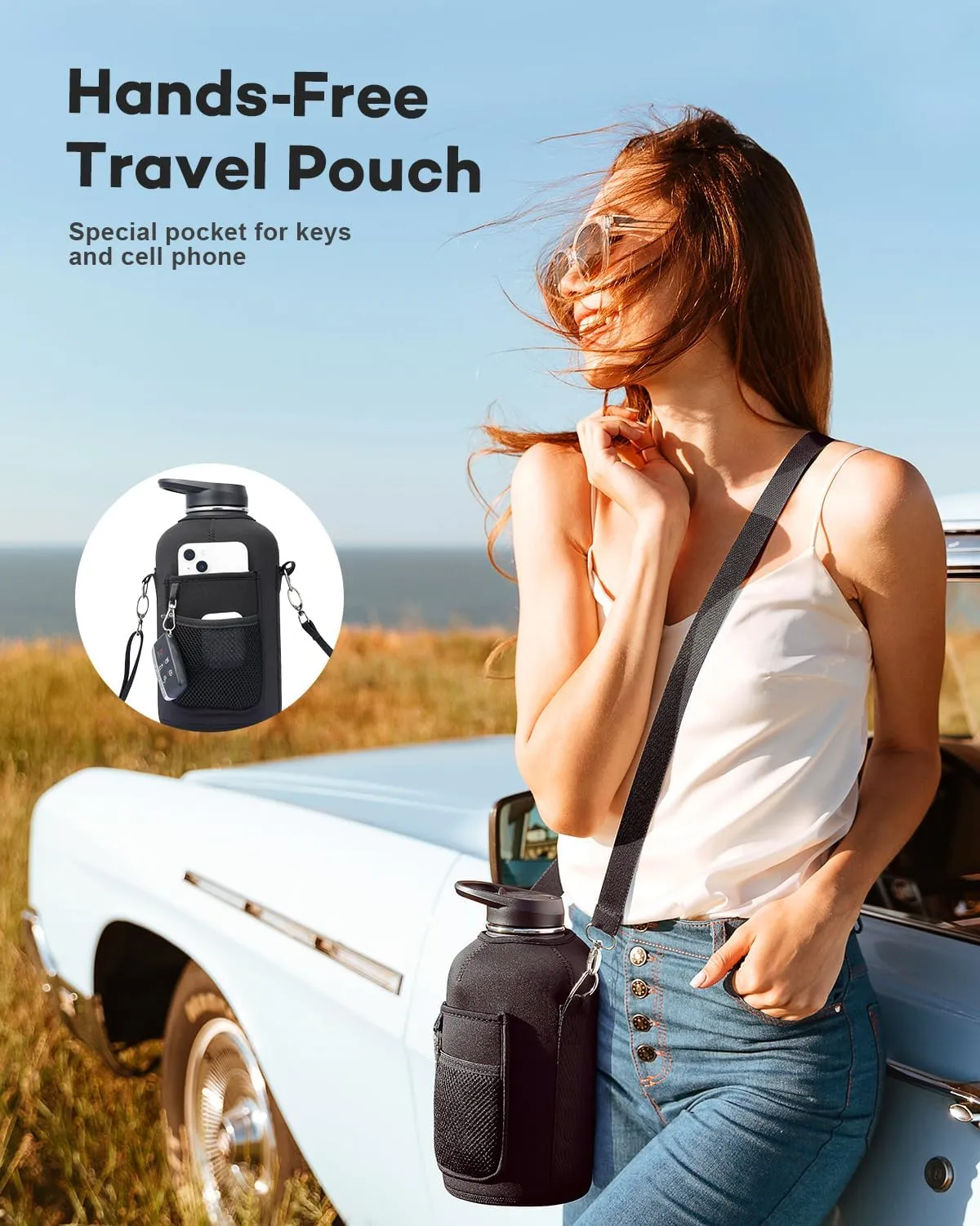 64 oz Insulated Water Bottle with Straw and Lid, Half Gallon Stainless Steel Cup with Handle,Leakproof Metal Travel Jug Flask Mug Tumbler Cup With Carry Pouch and Brush,Keep Cold & Hot,Grey