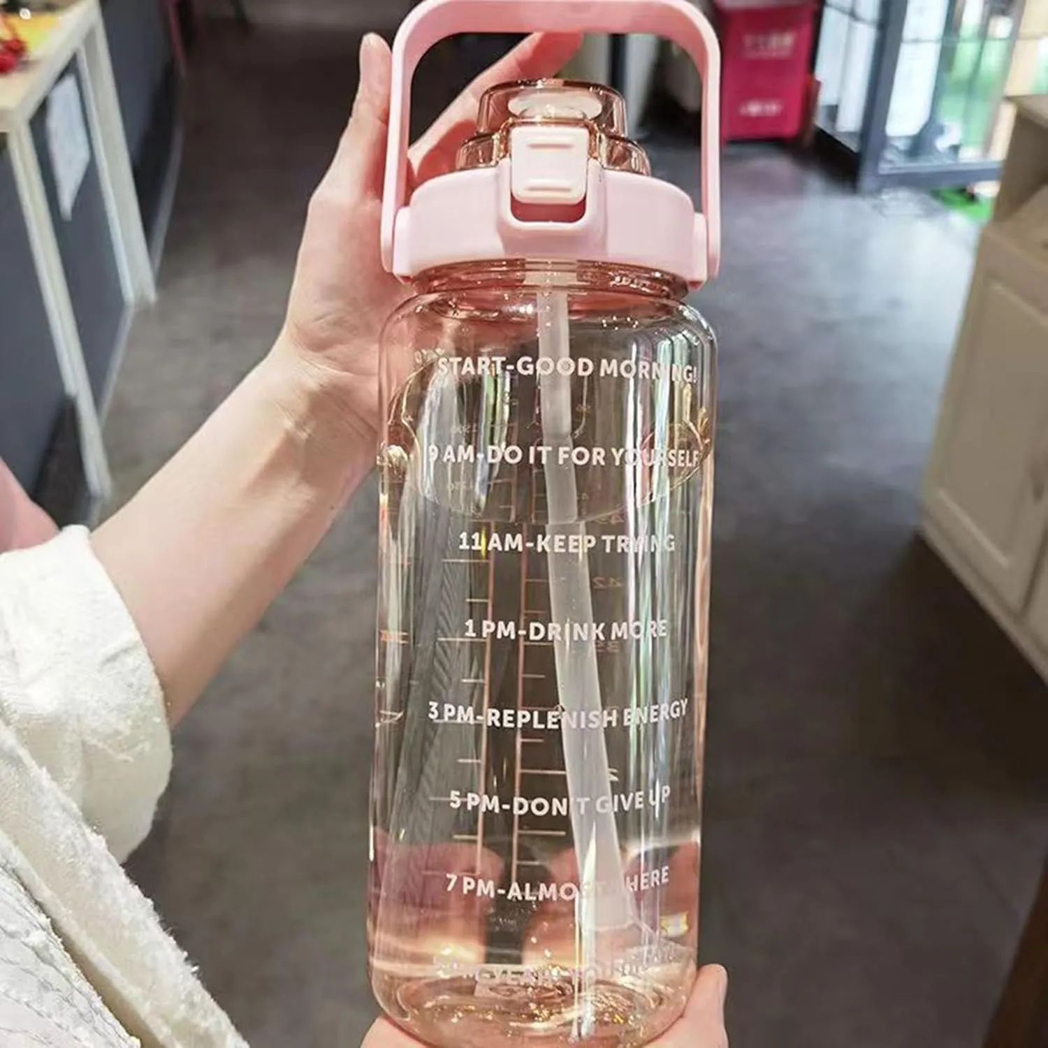 64 Ozwater Bottle with Handle and Motivational Time Markers,Leak Proof BPA Free Plastic Water Bottles with Straw,Large Water Jug,Large Water Bottle for Sports Outdoor Workout Fitness Gym