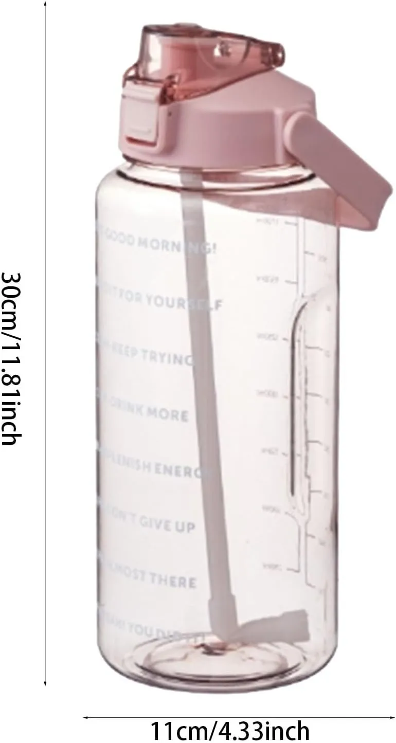 64 Ozwater Bottle with Handle and Motivational Time Markers,Leak Proof BPA Free Plastic Water Bottles with Straw,Large Water Jug,Large Water Bottle for Sports Outdoor Workout Fitness Gym