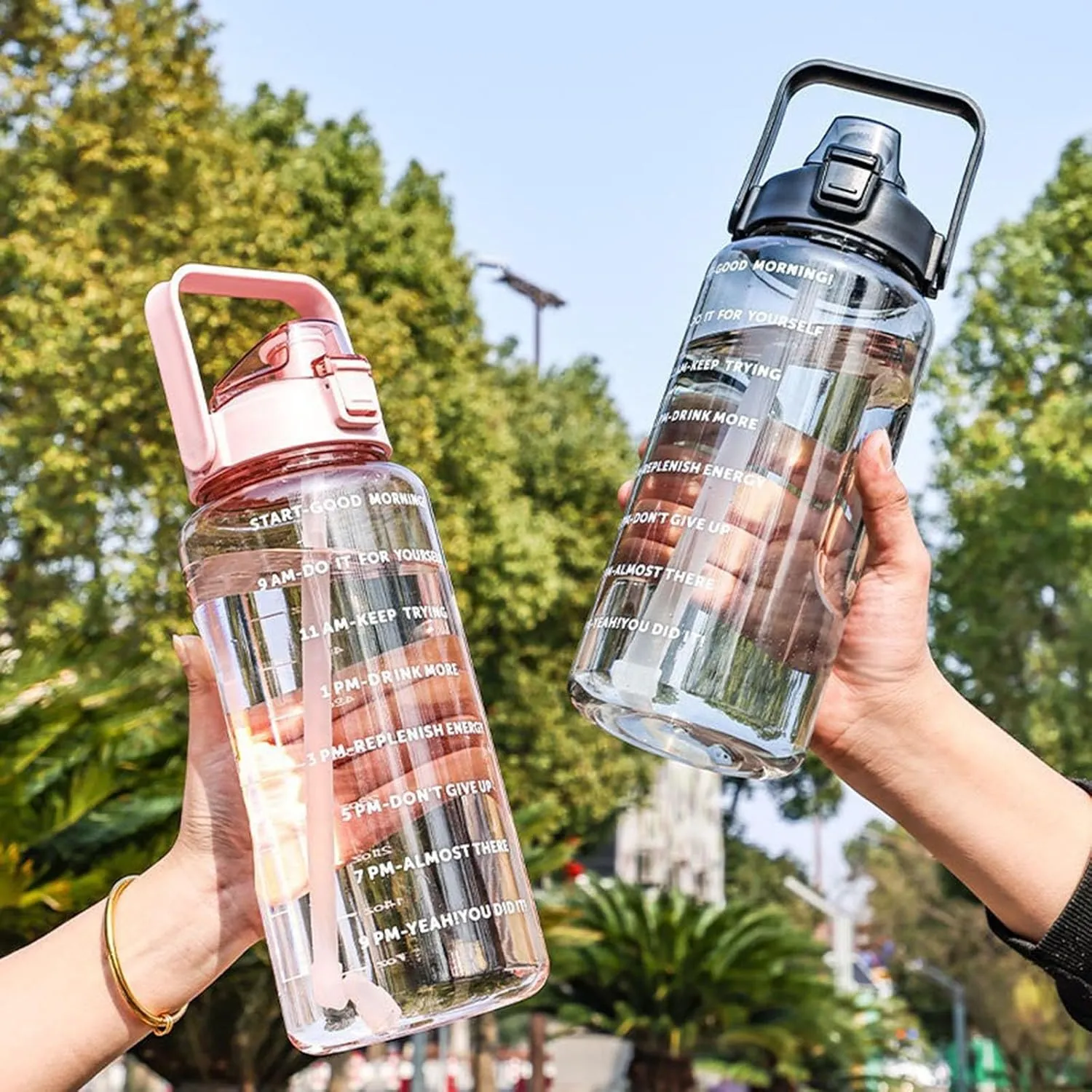 64 Ozwater Bottle with Handle and Motivational Time Markers,Leak Proof BPA Free Plastic Water Bottles with Straw,Large Water Jug,Large Water Bottle for Sports Outdoor Workout Fitness Gym