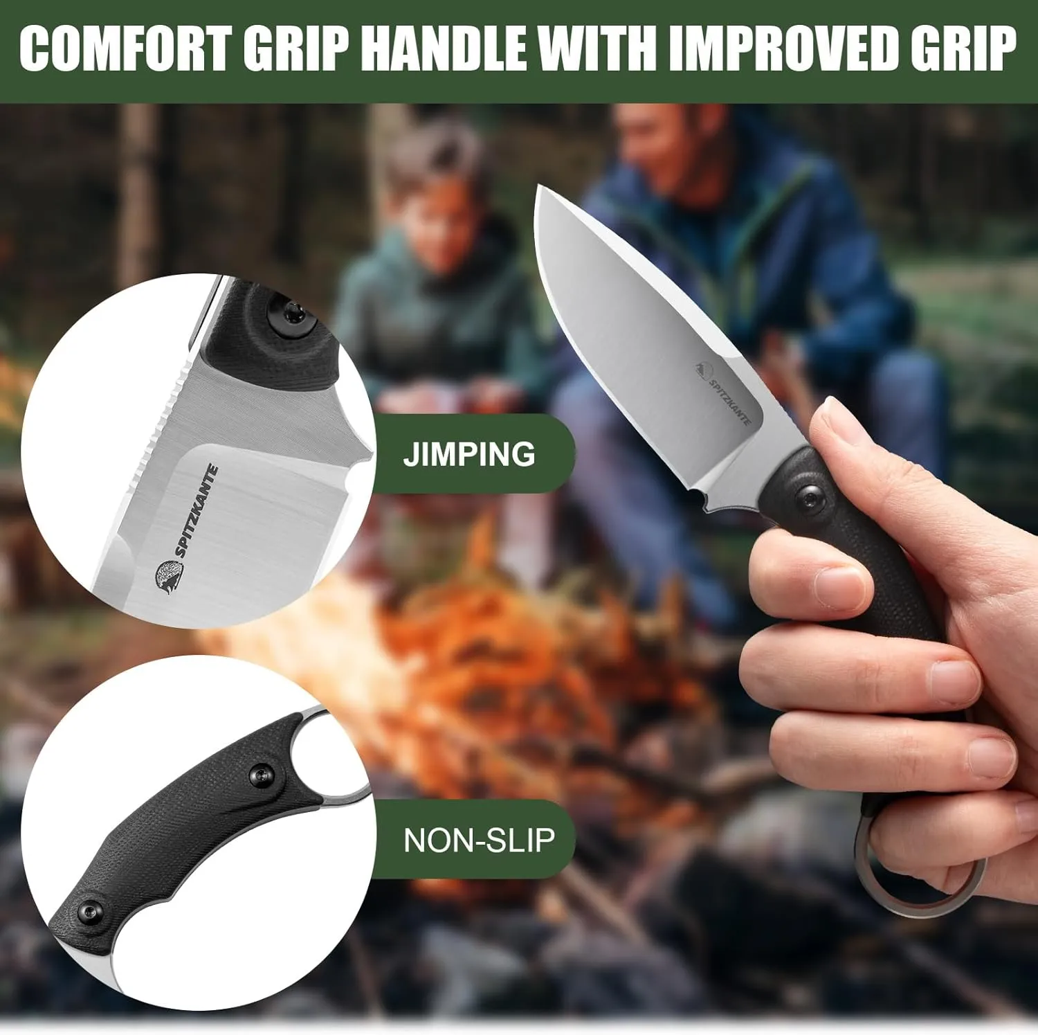 6.92" Small Fixed Blade Knife SSH-A with Rotating Clip (360° Adjustable Belt Clip), D2 Steel Full Tang Survival Horizontal Carry Knife with Kydex Sheath, Silver Blade – Black Micarta Handle