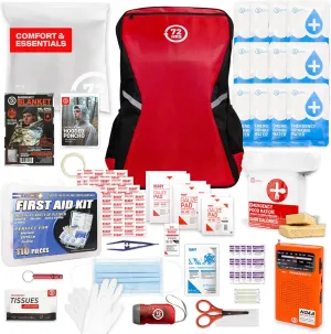 72 HRS Essential Emergency Survival Kit - Heavy Duty 72 Hour Bug Out Bag Survival Kit for Earthquake, Hurricane, Tsunami, Winter, Blackout - Include Emergency First Aid Kit, Water, Food (Red 1 Person)