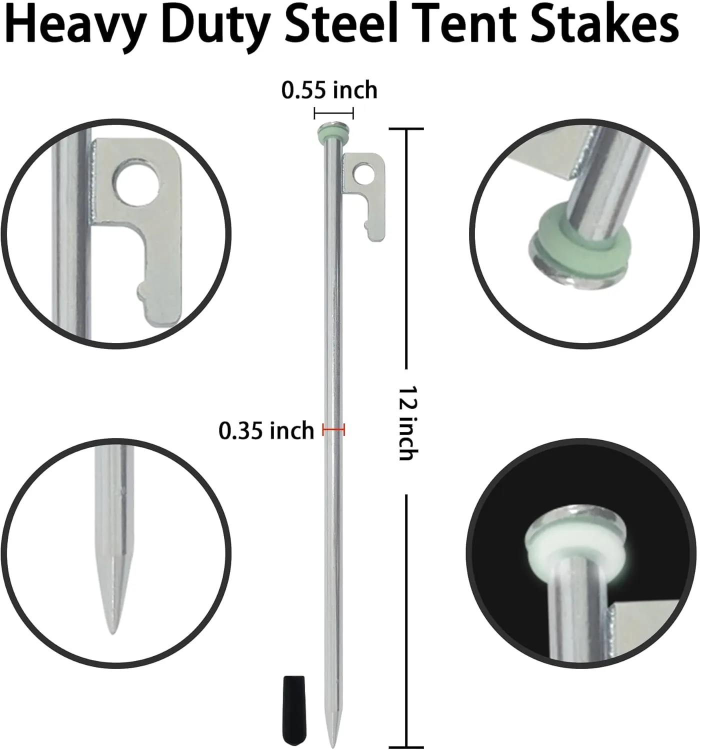 8 PCS Tent Stakes & Hammer Kit， Heavy Duty Metal Tent Pegs for Camping Steel Tent Stakes(Silver)