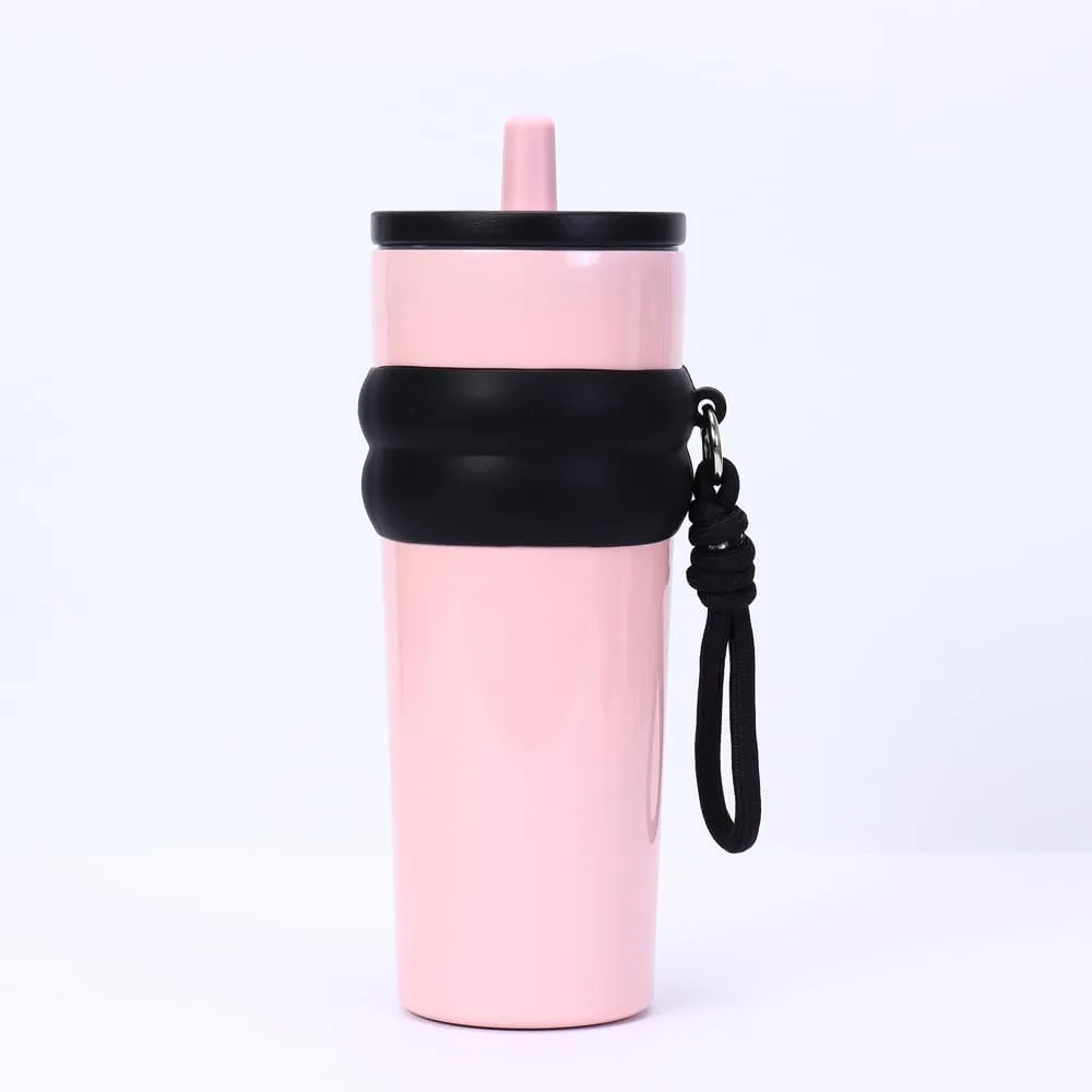 800ml Large Capacity 304 Stainless Steel Insulated Water Bottle, Portable Outdoor Straw Cup, Non-Slip, Leak-Proof, Car Cup (Blue&Pink)